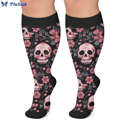 Kompressionsstrümpfe mit gemischtem Totenkopfmuster in Übergröße - image 7