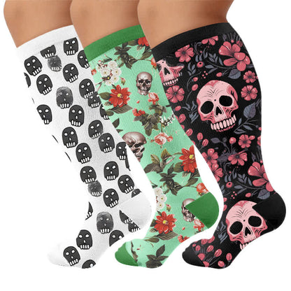 Kompressionsstrümpfe mit gemischtem Totenkopfmuster in Übergröße - Mehrfarbig (3 Paare) - 4XL - image 4