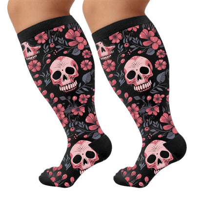 Kompressionsstrümpfe mit gemischtem Totenkopfmuster in Übergröße - Schwarz (1 Paar) - 4XL - image 10