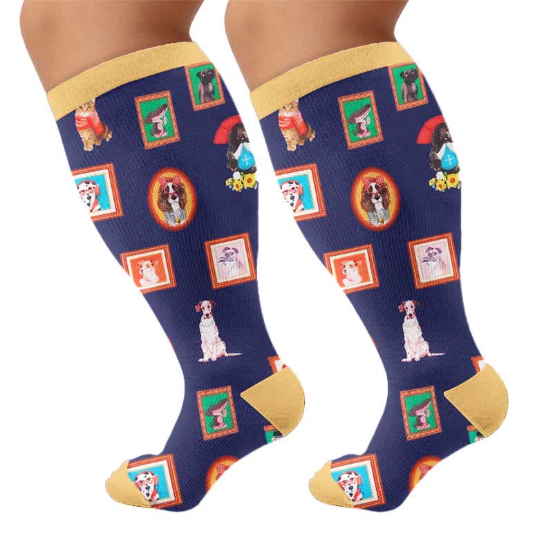 Kompressionsstrümpfe mit Katzenmotiv in Übergröße - Gelb (1 Paar) - 4XL - image 10