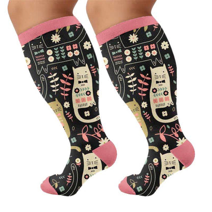Kompressionsstrümpfe mit Katzenmotiv in Übergröße - Rosa (1 Paar) - 4XL - image 8