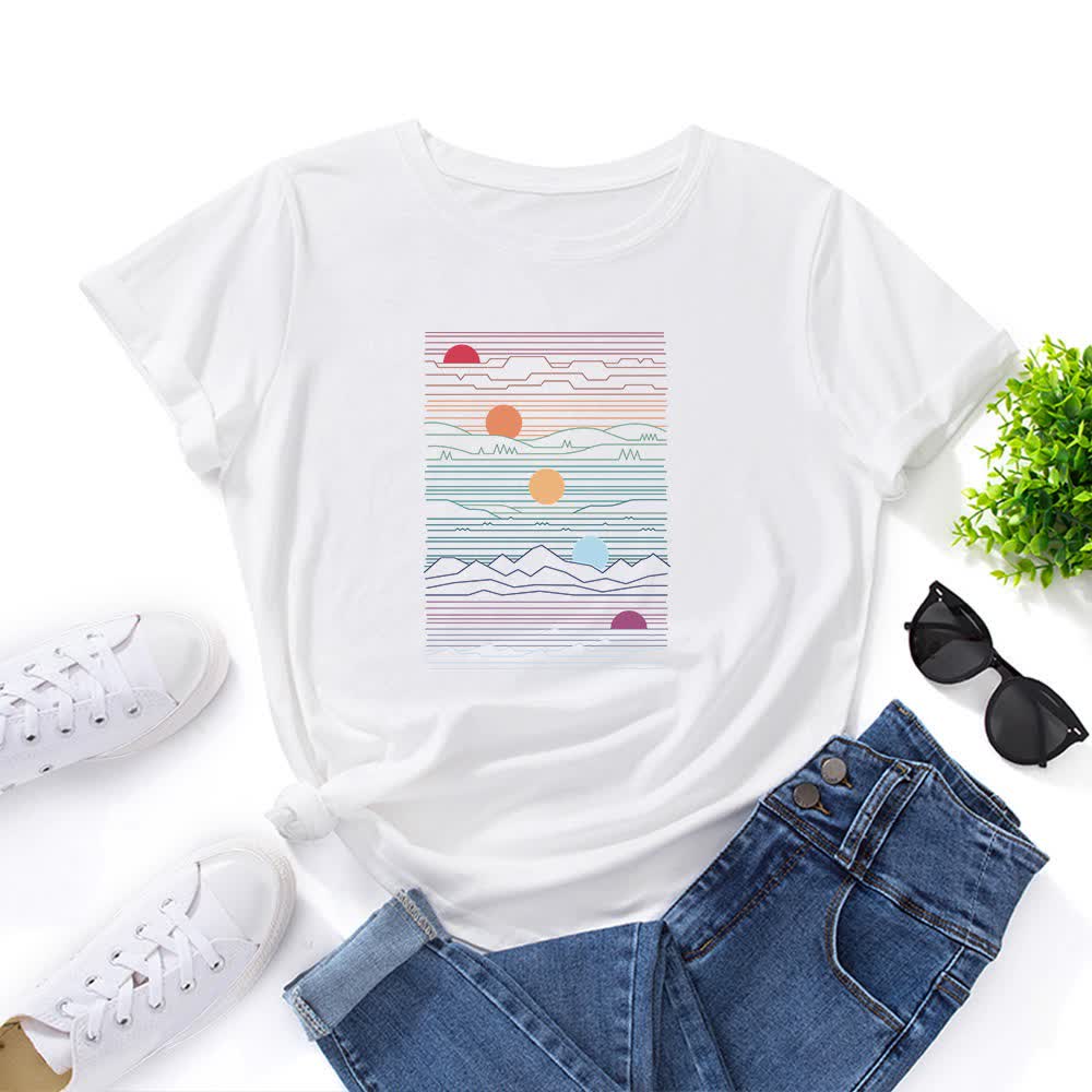 Plus Size Sunset Print T-Shirt - Weiß - 5XL - image 2