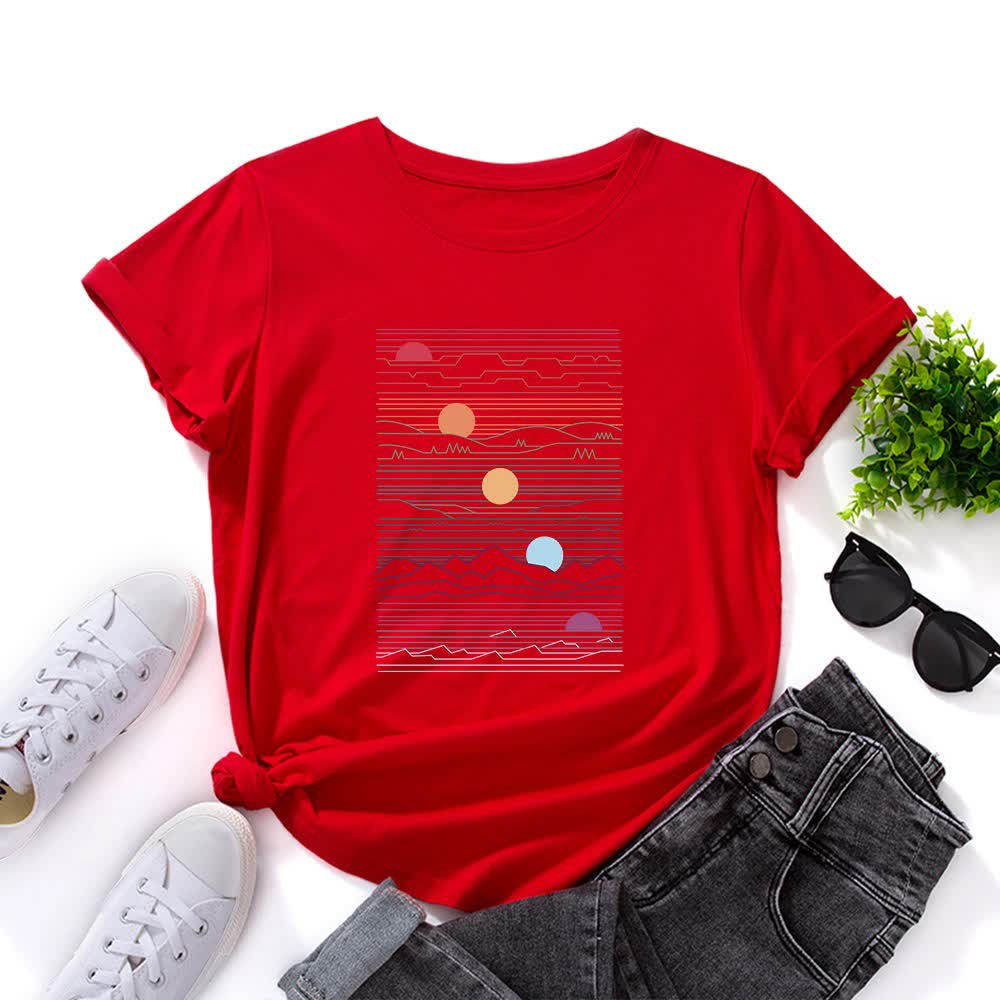 Plus Size Sunset Print T-Shirt - Rot - 5XL - image 4
