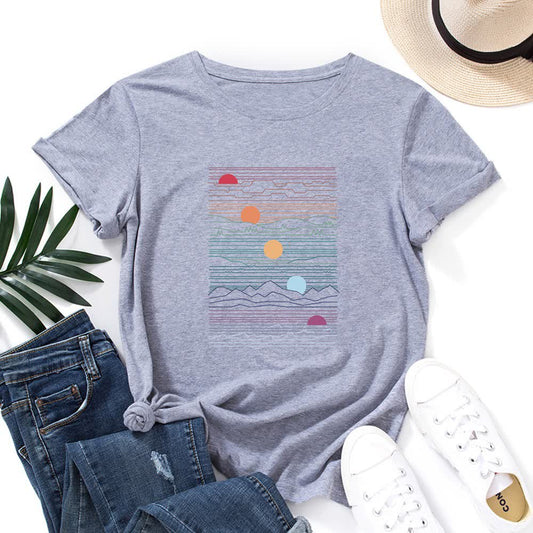 Plus Size Sunset Print T-Shirt - Hellgrau - 5XL - image 0