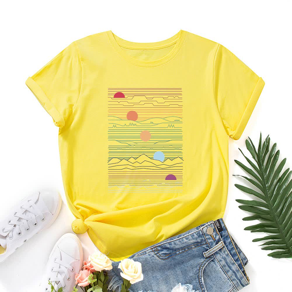 Plus Size Sunset Print T-Shirt - Gelb - 5XL - image 11