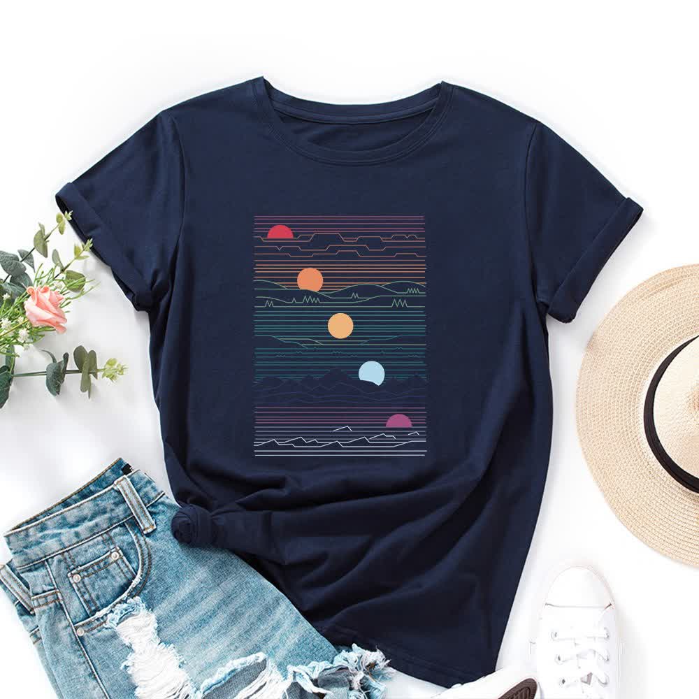 Plus Size Sunset Print T-Shirt - Marineblau - 5XL - image 8
