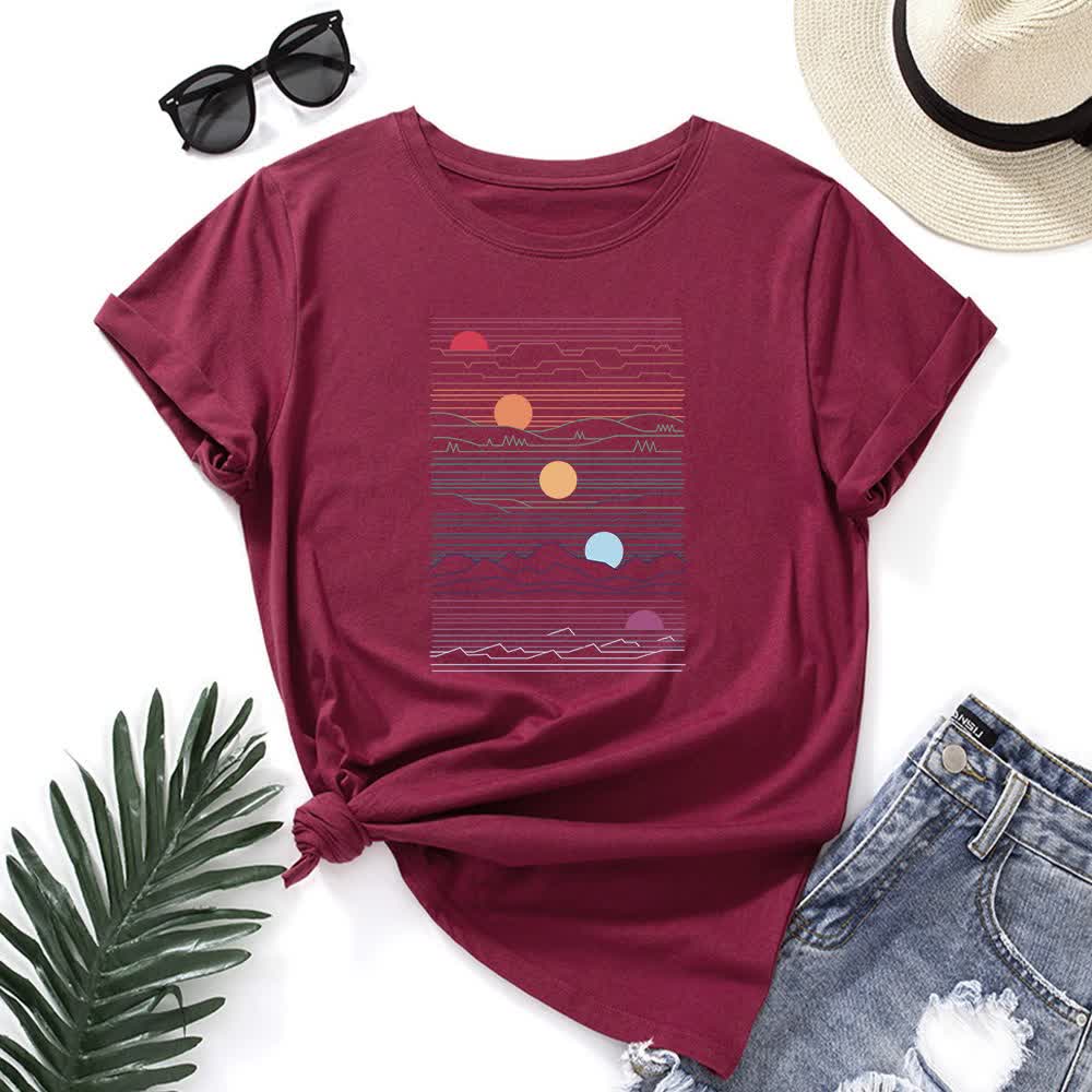 Plus Size Sunset Print T-Shirt - Wein - 5XL - image 9