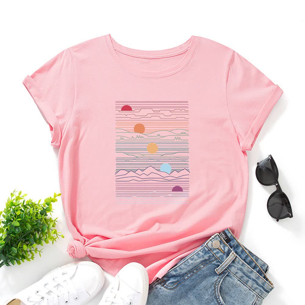 Plus Size Sunset Print T-Shirt - Dunkelrosa - 5XL - image 10