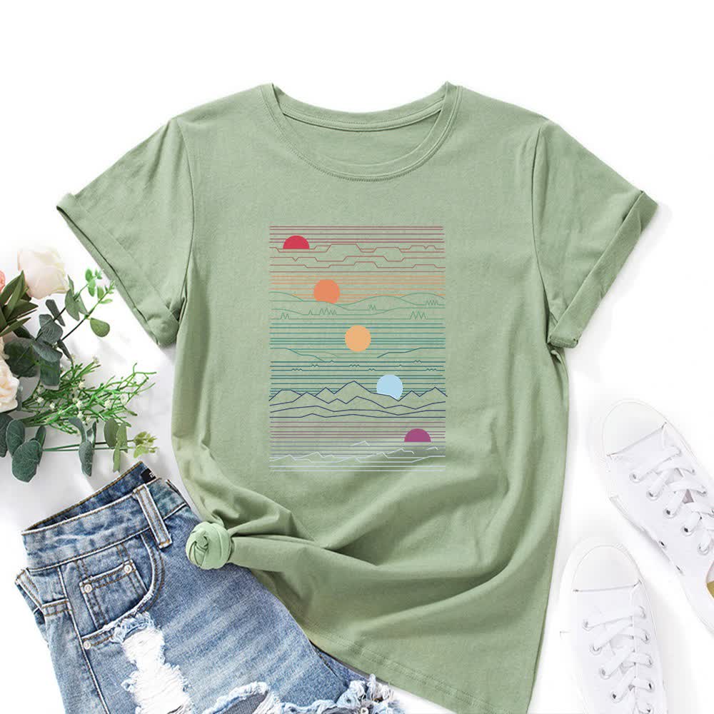 Plus Size Sunset Print T-Shirt - Olivgrün - 5XL - image 7