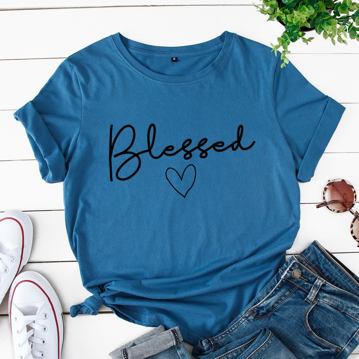 Plus Size T-Shirt mit Herzmotiv - Königsblau - 5XL - image 7