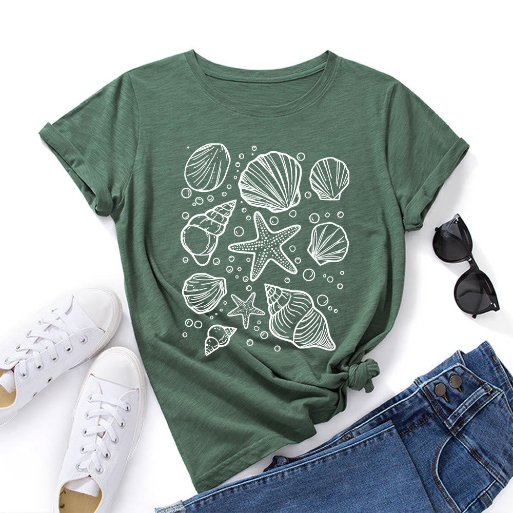 Plus-Size-T-Shirt mit Muschelmuster - Armeegrün - 5XL - image 0