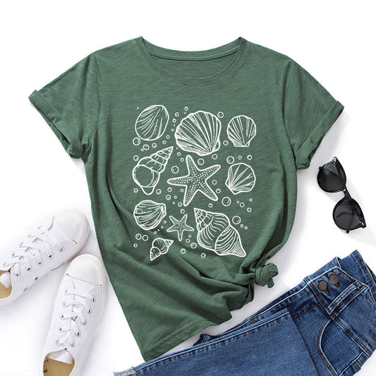 Plus-Size-T-Shirt mit Muschelmuster - Armeegrün - 5XL - image 0