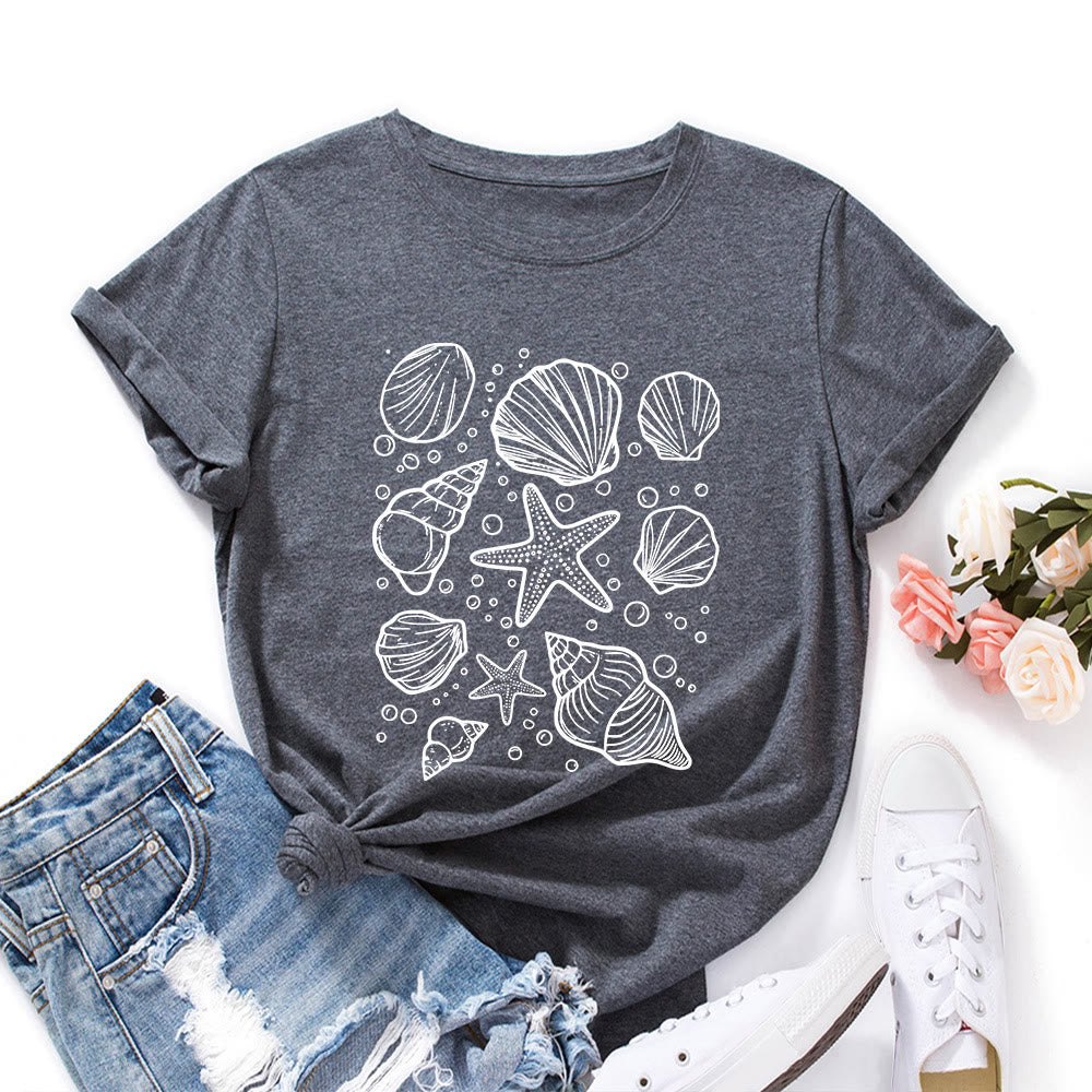 Plus-Size-T-Shirt mit Muschelmuster - Dunkelgrau - 5XL - image 4