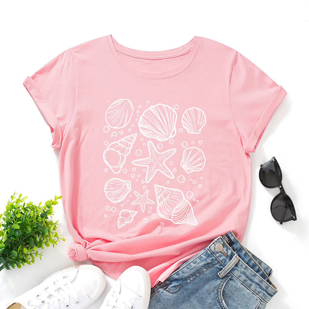 Plus-Size-T-Shirt mit Muschelmuster - Rosa - 5XL - image 2
