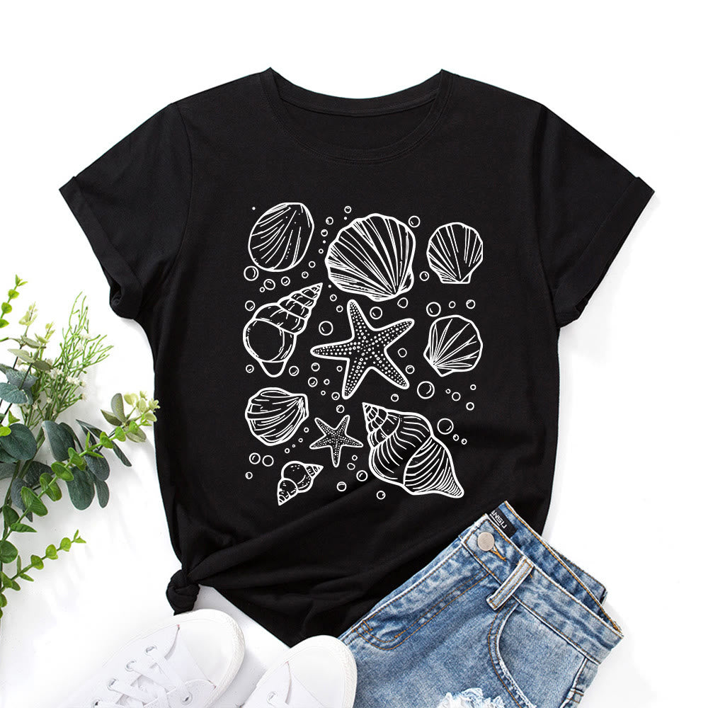 Plus-Size-T-Shirt mit Muschelmuster - Schwarz - 5XL - image 3