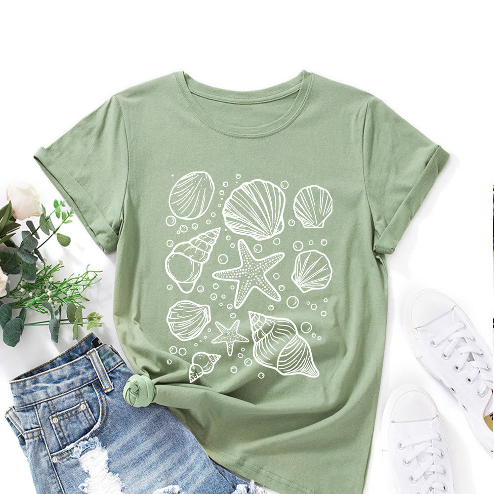 Plus-Size-T-Shirt mit Muschelmuster - Olivgrün - 5XL - image 1