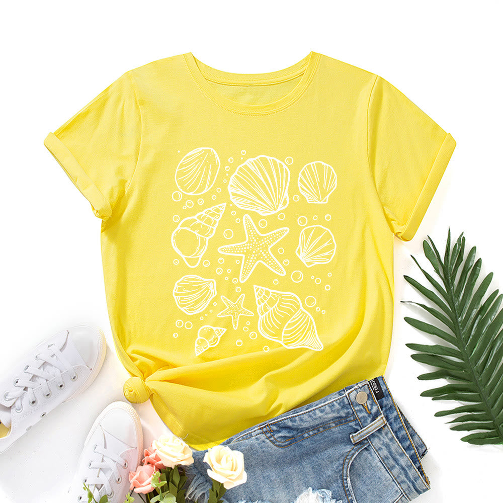 Plus-Size-T-Shirt mit Muschelmuster - Gelb - 5XL - image 7