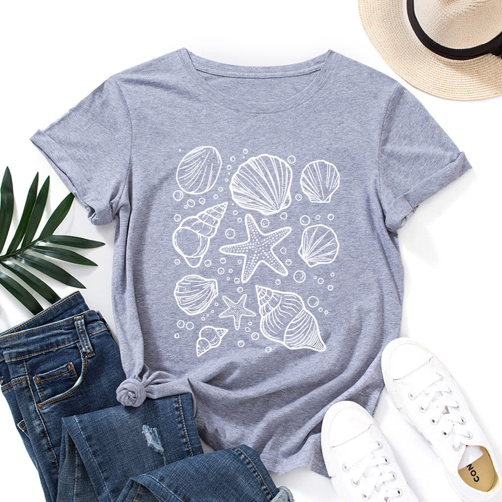Plus-Size-T-Shirt mit Muschelmuster - Hellgrau - 5XL - image 6