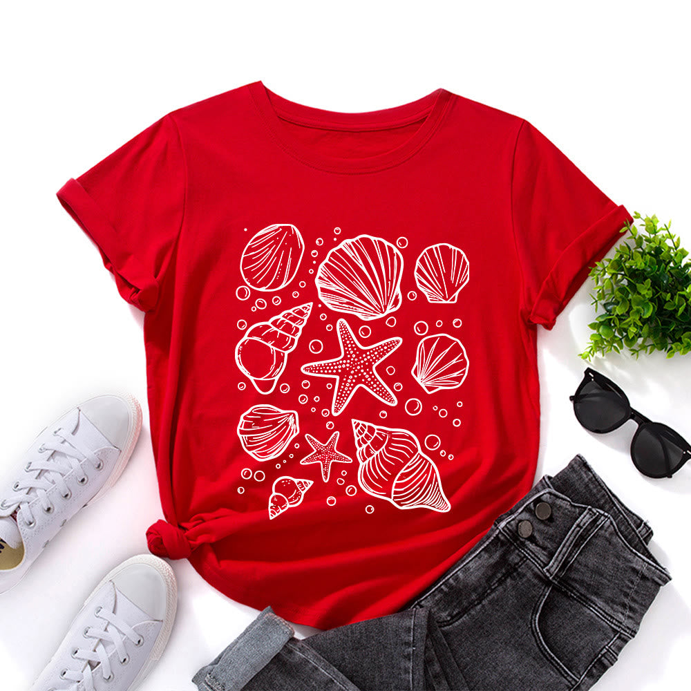 Plus-Size-T-Shirt mit Muschelmuster - Rot - 5XL - image 5