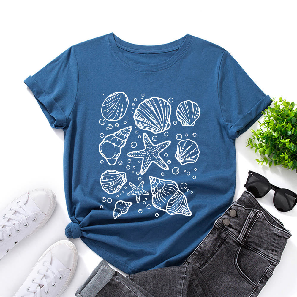 Plus-Size-T-Shirt mit Muschelmuster - Königsblau - 5XL - image 8