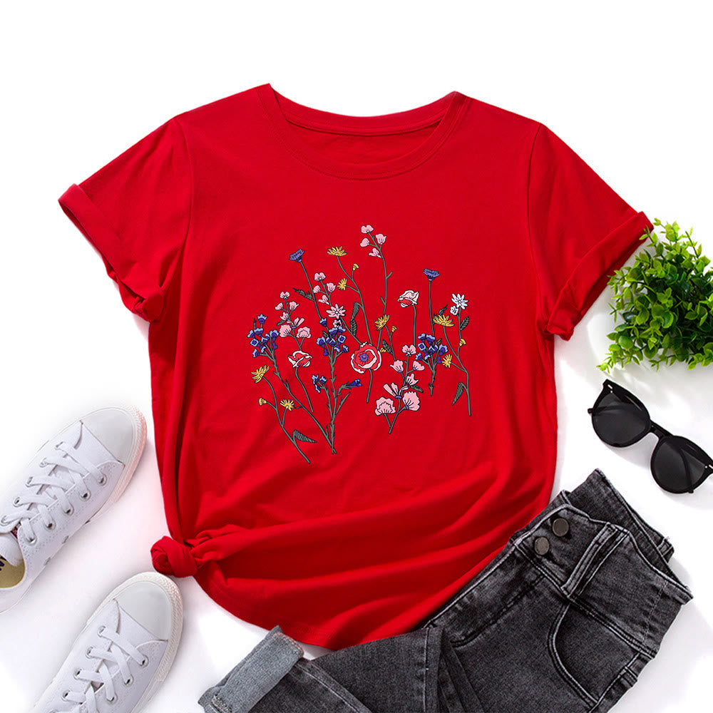 T-Shirt mit frischem Blumenmuster in Übergröße - Rot - 5XL - image 2