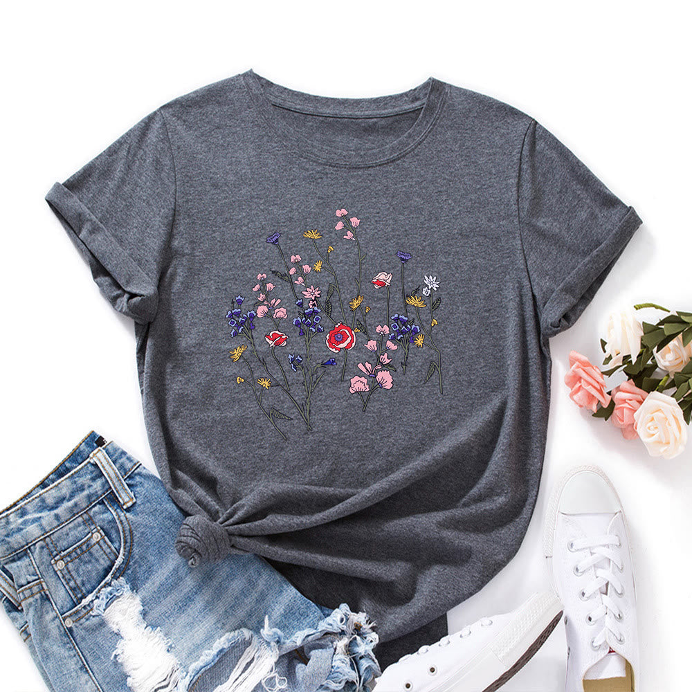 T-Shirt mit frischem Blumenmuster in Übergröße - Dunkelgrau - 5XL - image 11