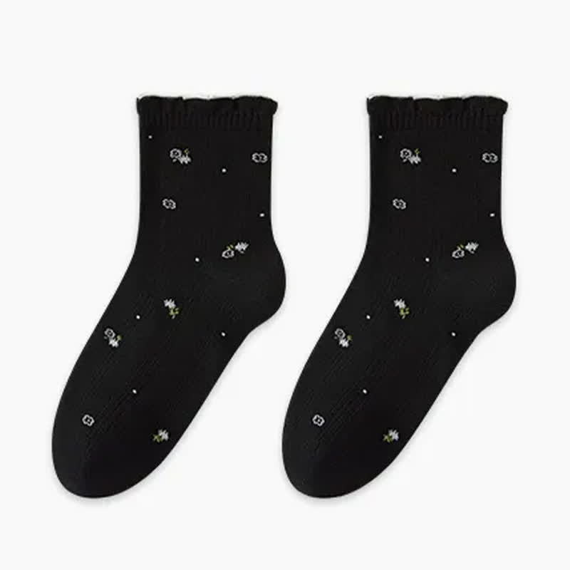 Schlafsocken aus reiner Baumwolle mit Blumenmuster (3 Paar) - Schwarz - EU35-39 (US2-6) - image 3