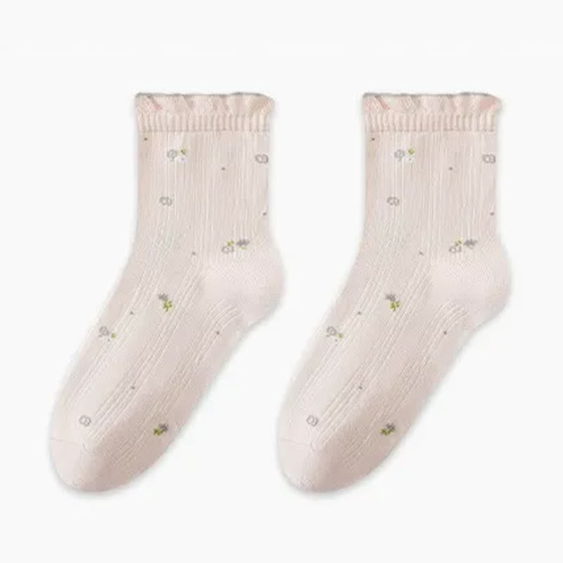 Schlafsocken aus reiner Baumwolle mit Blumenmuster (3 Paar) - Rosa - EU35-39 (US2-6) - image 5