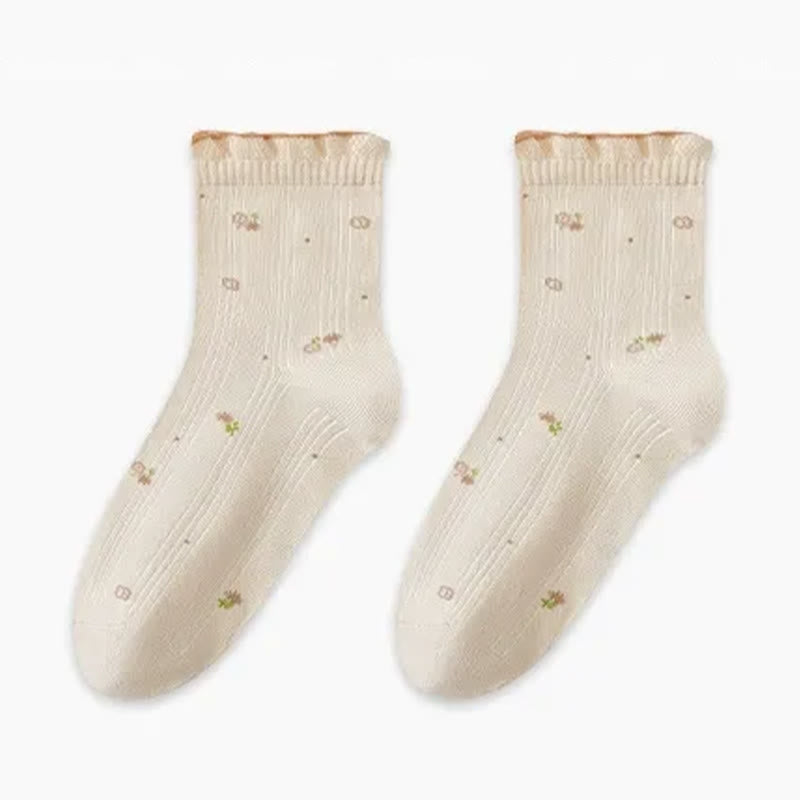 Schlafsocken aus reiner Baumwolle mit Blumenmuster (3 Paar) - Aprikose - EU35-39 (US2-6) - image 7