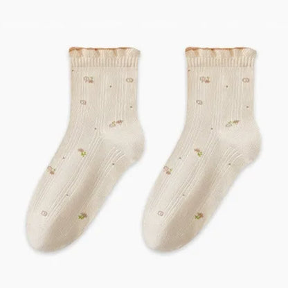 Schlafsocken aus reiner Baumwolle mit Blumenmuster (3 Paar) - Aprikose - EU35-39 (US2-6) - image 7