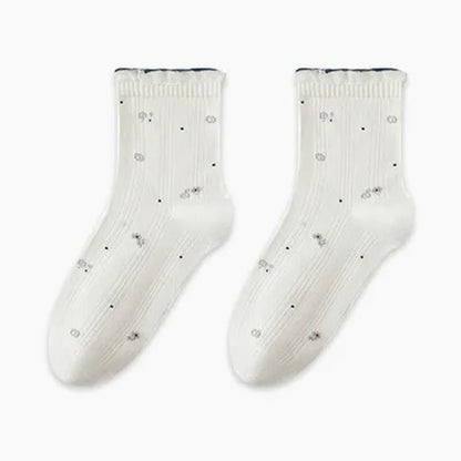 Schlafsocken aus reiner Baumwolle mit Blumenmuster (3 Paar) - Beige - EU35-39 (US2-6) - image 9