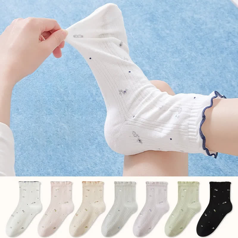 Schlafsocken aus reiner Baumwolle mit Blumenmuster (3 Paar) - image 0