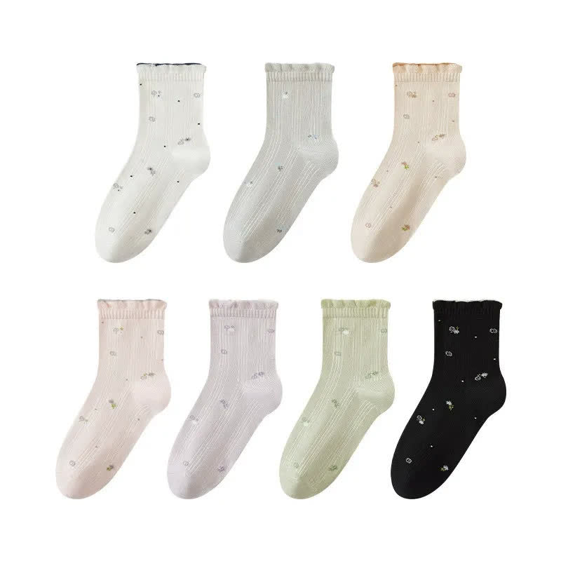 Schlafsocken aus reiner Baumwolle mit Blumenmuster (3 Paar) - Grau + Grün + Schwarz - EU35-39 (US2-6) - image 2