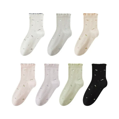 Schlafsocken aus reiner Baumwolle mit Blumenmuster (3 Paar) - Grau + Grün + Schwarz - EU35-39 (US2-6) - image 2