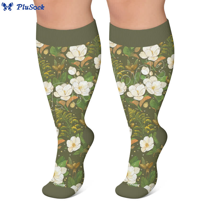 Kompressionsstrümpfe mit Blumenmuster und Schmetterlingsmotiv in Übergröße - image 5