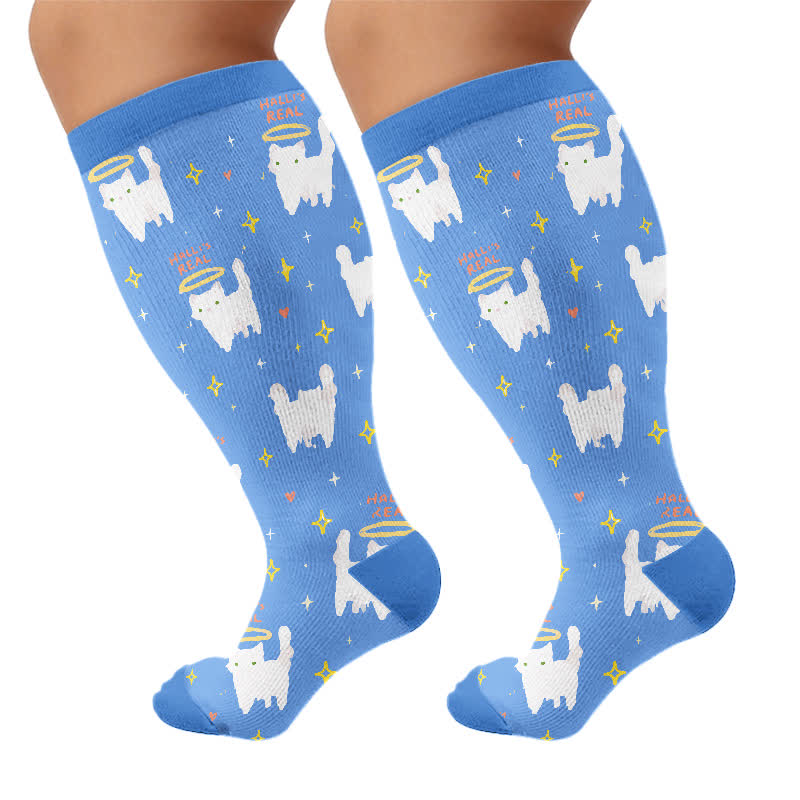 Kniestrümpfe mit Cartoon-Katze in Übergröße - Blau (1 Paar) - 4XL - image 8
