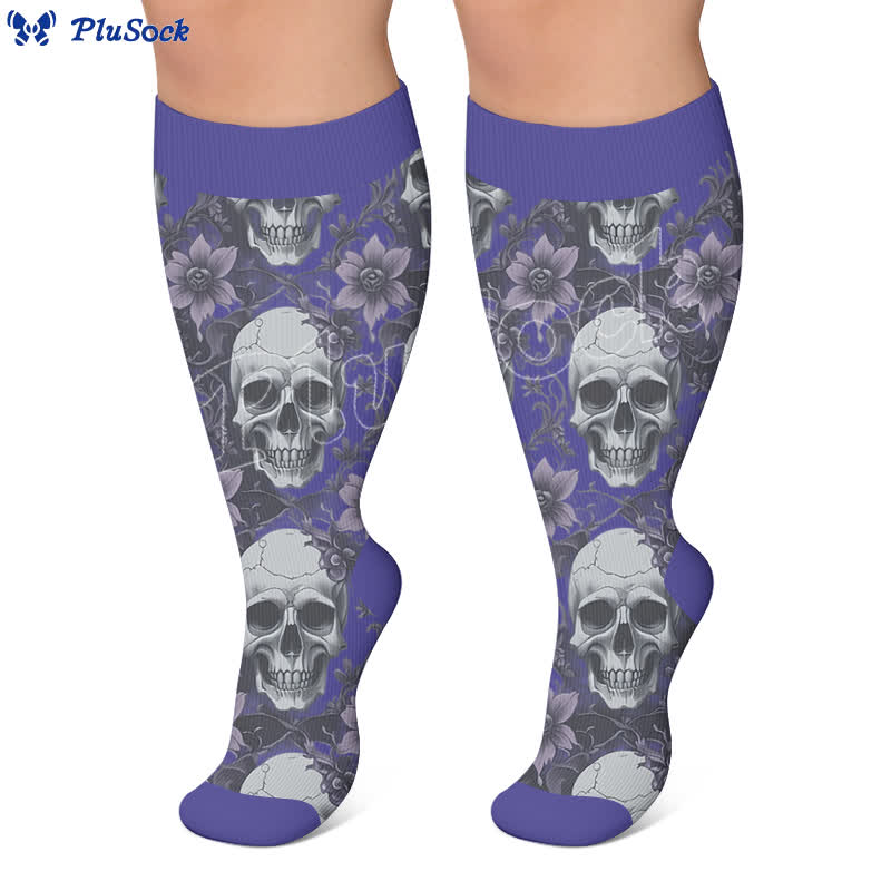 Kompressionsstrümpfe mit Totenkopf-Rankenmuster in Übergröße - image 7