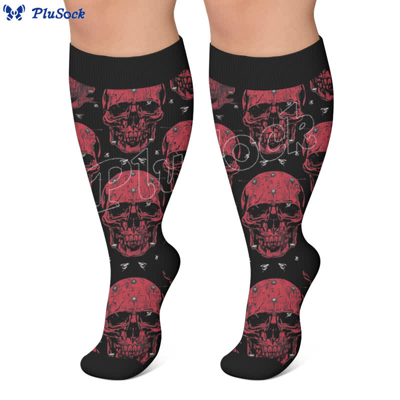 Kompressionsstrümpfe mit Totenkopf-Rankenmuster in Übergröße - image 6