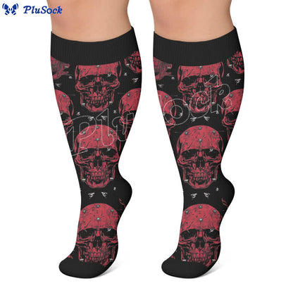 Kompressionsstrümpfe mit Totenkopf-Rankenmuster in Übergröße - image 6