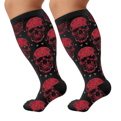Kompressionsstrümpfe mit Totenkopf-Rankenmuster in Übergröße - image 9