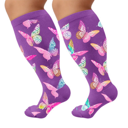 Butterfly Bloom Kompressionsstrümpfe in Übergröße - Lila (1 Paar) - 4XL - image 10