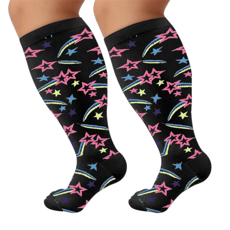 Plus Size Starry Mix Kompressionsstrümpfe - Schwarz (1 Paar) - 4XL - image 8
