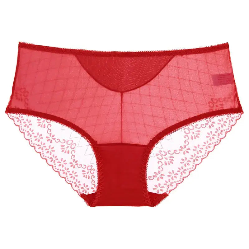 Hochtaillierter Slip aus Spitzenmesh (3er-Pack) - Rot - 2XL - image 4