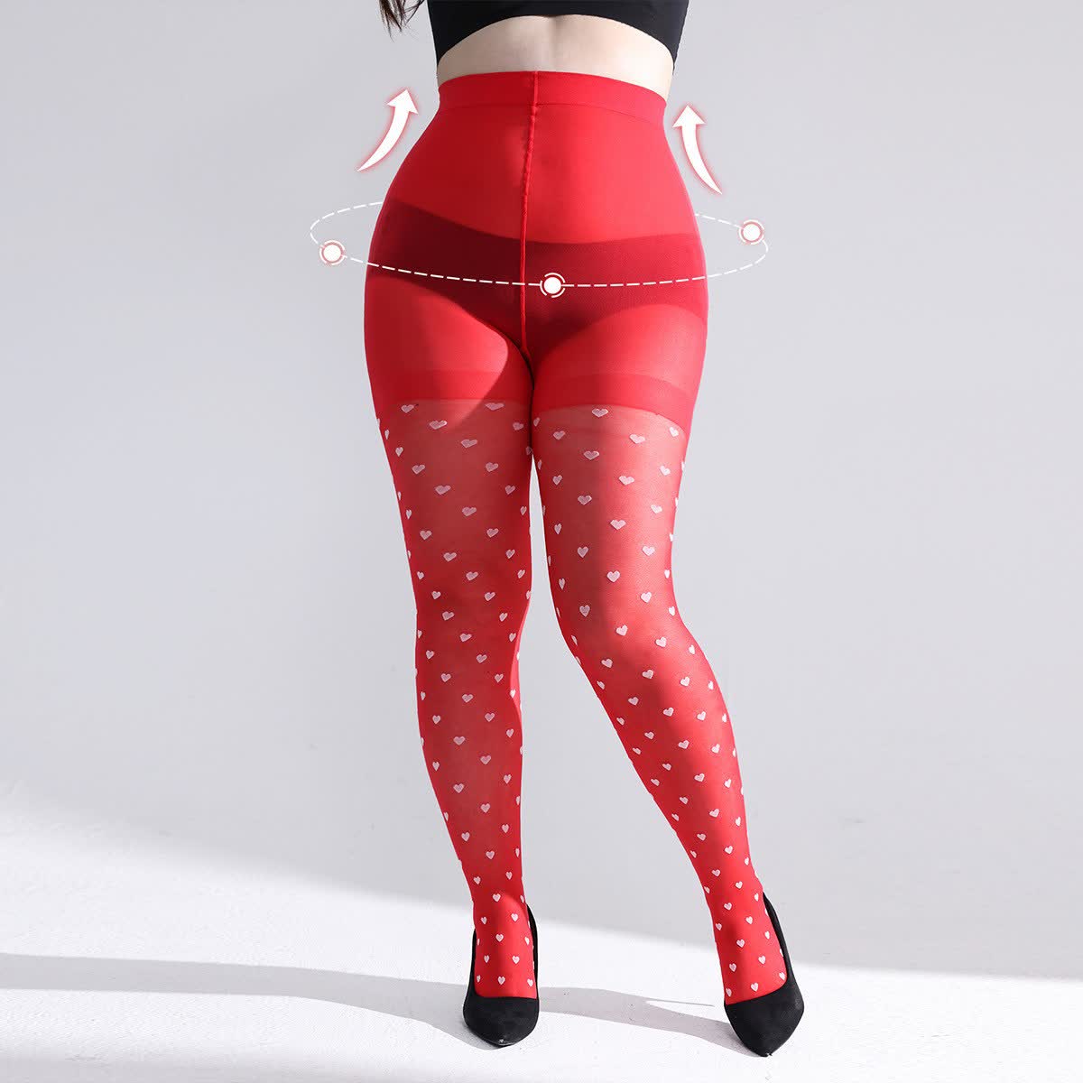 Herzförmige Mesh-Formstrumpfhose - Rot - L - image 0