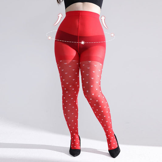 Herzförmige Mesh-Formstrumpfhose - Rot - L - image 0