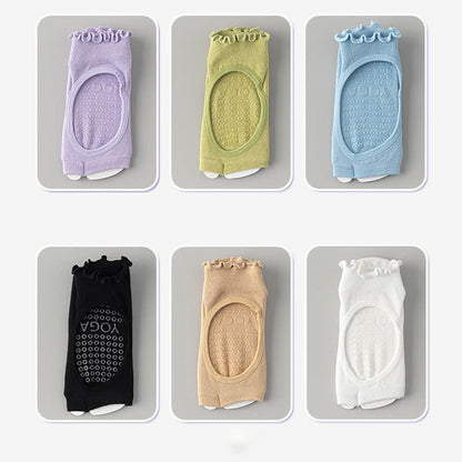 Offene Zehensocken aus Baumwolle mit rutschfester Sohle (5 Paar) - Weiß + Blau + Grün + Lila + Schwarz - EU35-40 (US2-7) - image 9