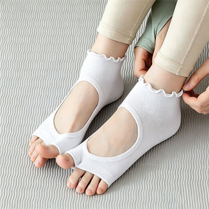 Offene Zehensocken aus Baumwolle mit rutschfester Sohle (5 Paar) - Weiß - EU35-40 (US2-7) - image 1