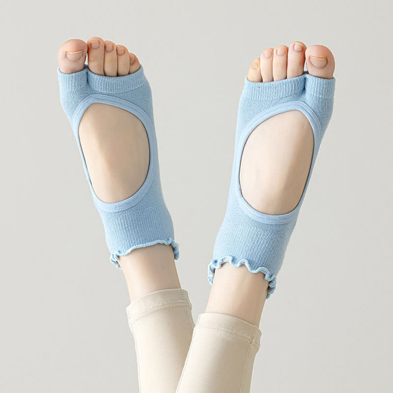 Offene Zehensocken aus Baumwolle mit rutschfester Sohle (5 Paar) - Blau - EU35-40 (US2-7) - image 2