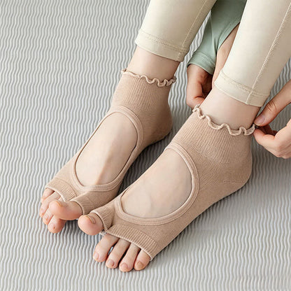 Offene Zehensocken aus Baumwolle mit rutschfester Sohle (5 Paar) - Khaki - EU35-40 (US2-7) - image 5