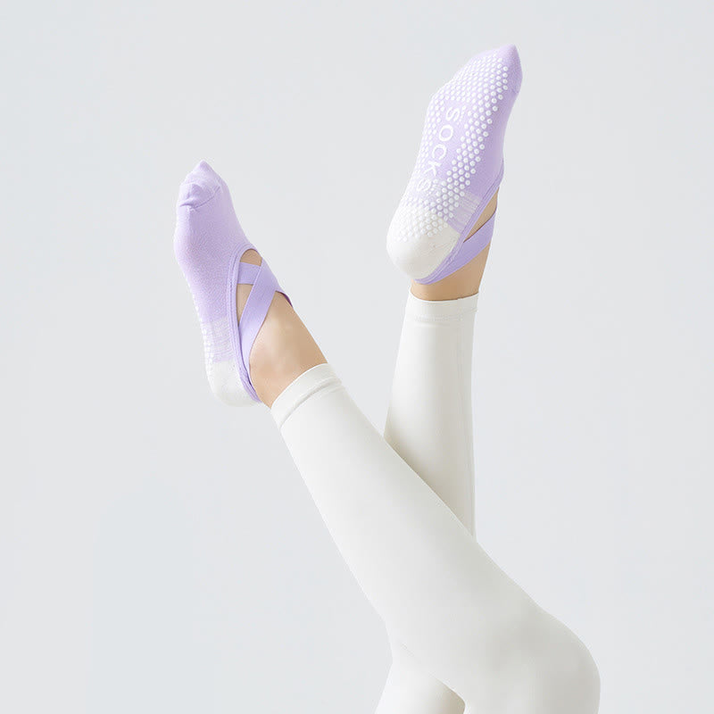 Socken mit gekreuzten Riemen und rutschfestem Griff (3 Paar) - Lila - Einheitsgröße - image 4